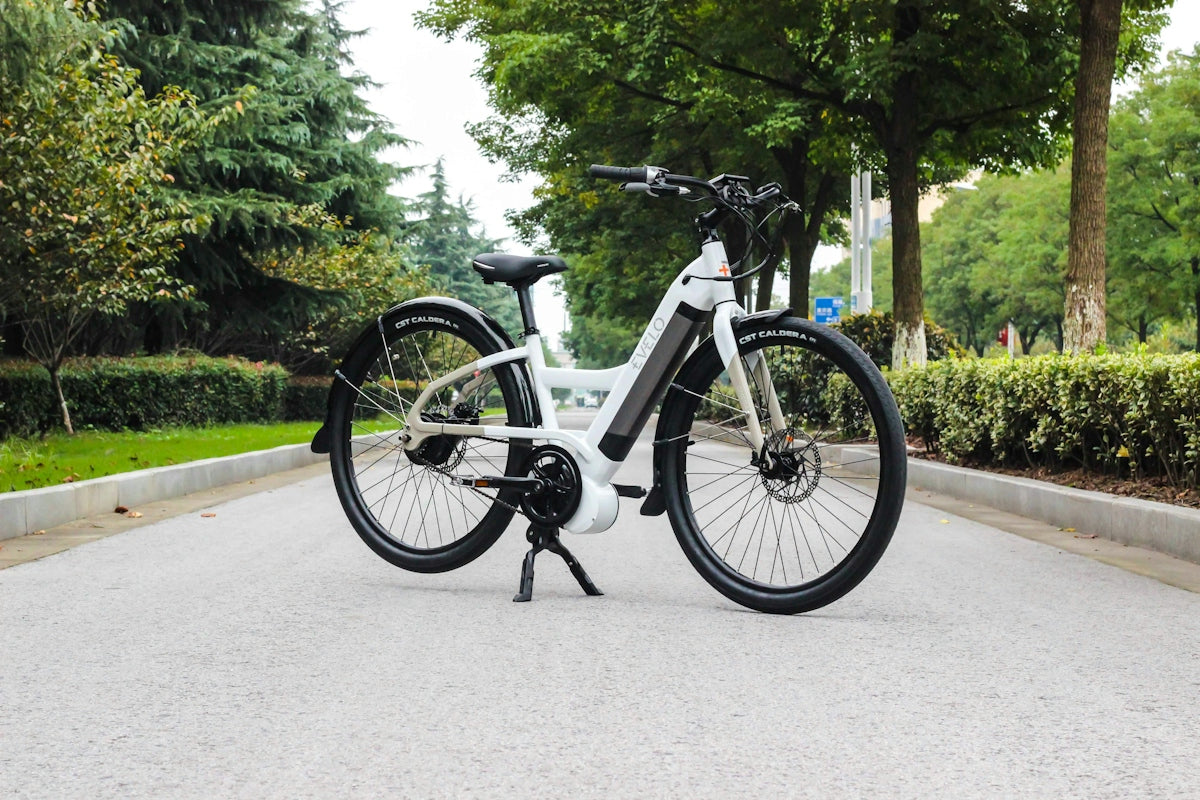 a bicycle parked on the side of a road