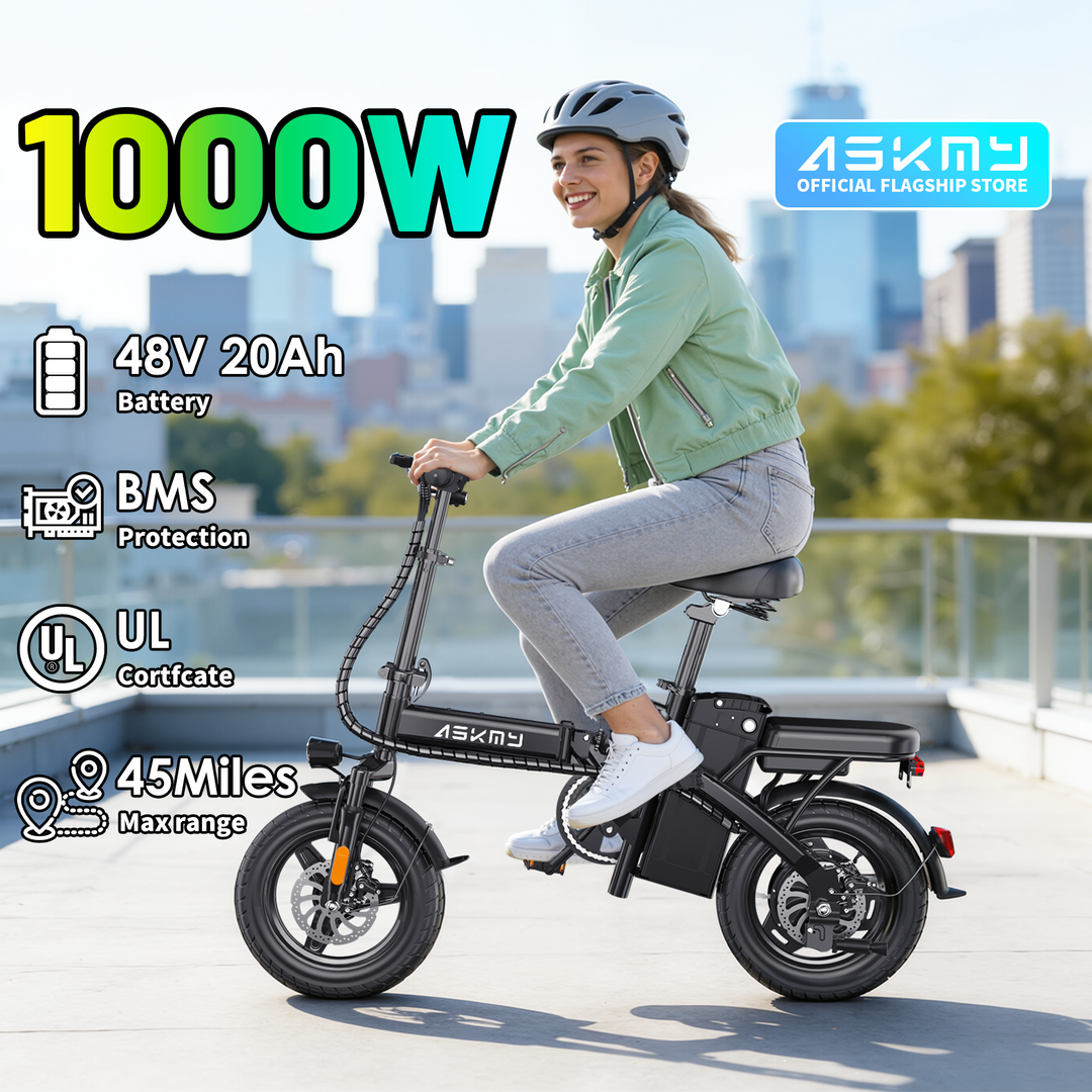 Folding E14Pro Electric Bike 1000W Peak Motor, 25° Climbing Ability, Puncture-Resistant Tires