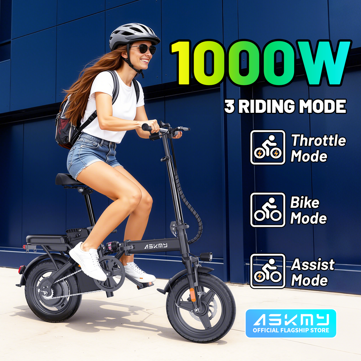 E14Pro Folding Electric Bicycle with 1000W Peak Motor, 20MPH Max Speed & 45 Miles Travel Distance Askmy good E bikes Main image