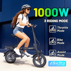 E14Pro Folding Electric Bicycle with 1000W Peak Motor, 20MPH Max Speed & 45 Miles Travel Distance Askmy good E bikes