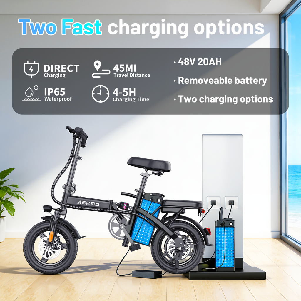 E14Pro 1000W Peak Motor Folding Electric Bike, 45 Miles Range 48V 20Ah Removable Battery Askmy good E bikes