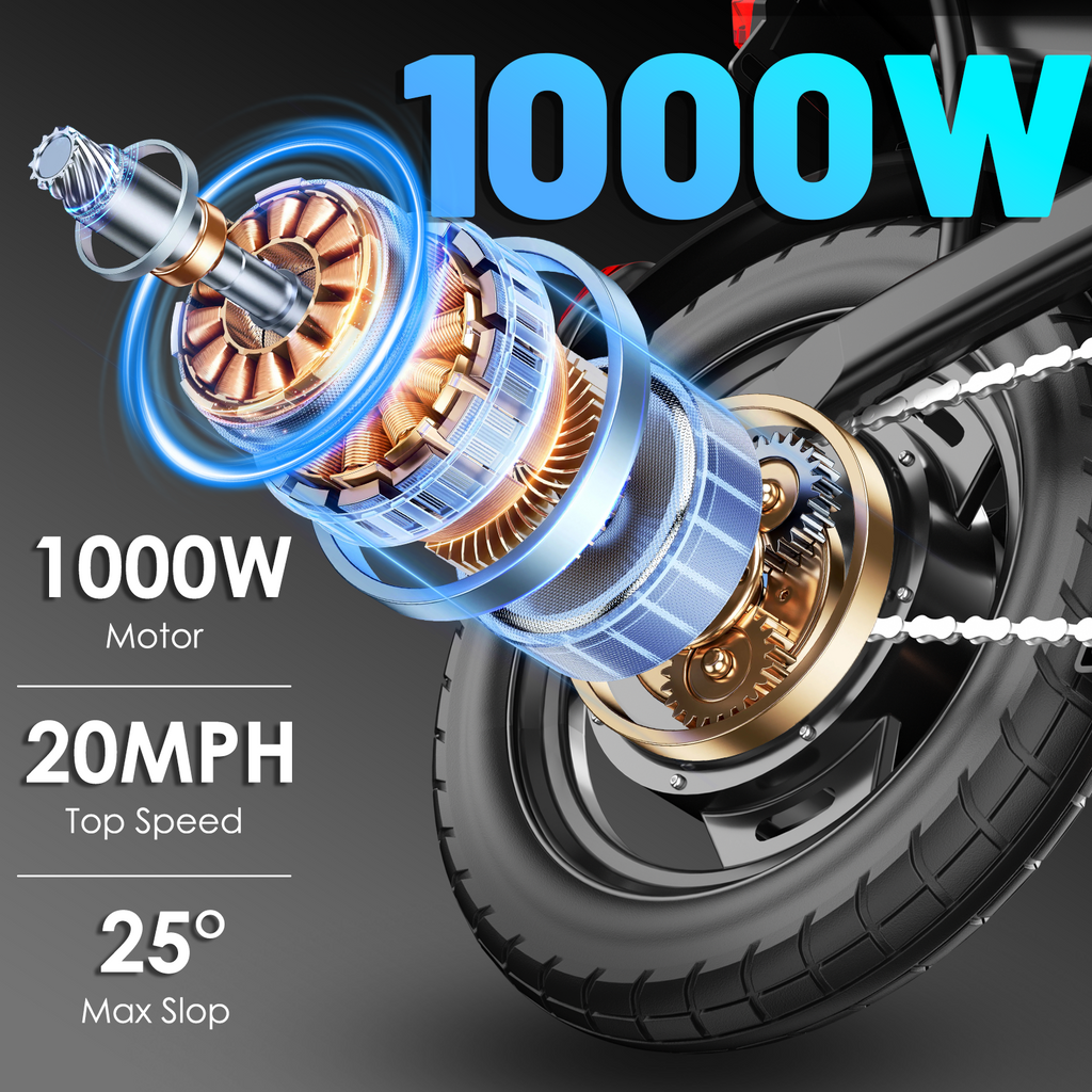 E14Pro 1000W Peak Motor Folding Electric Bike, 45 Miles Range 48V 20Ah Removable Battery Askmy good E bikes