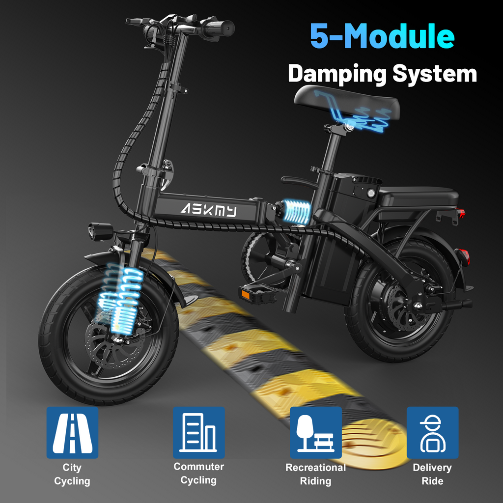 E14Pro 1000W Peak Motor Folding Electric Bike, 45 Miles Range 48V 20Ah Removable Battery Askmy good E bikes