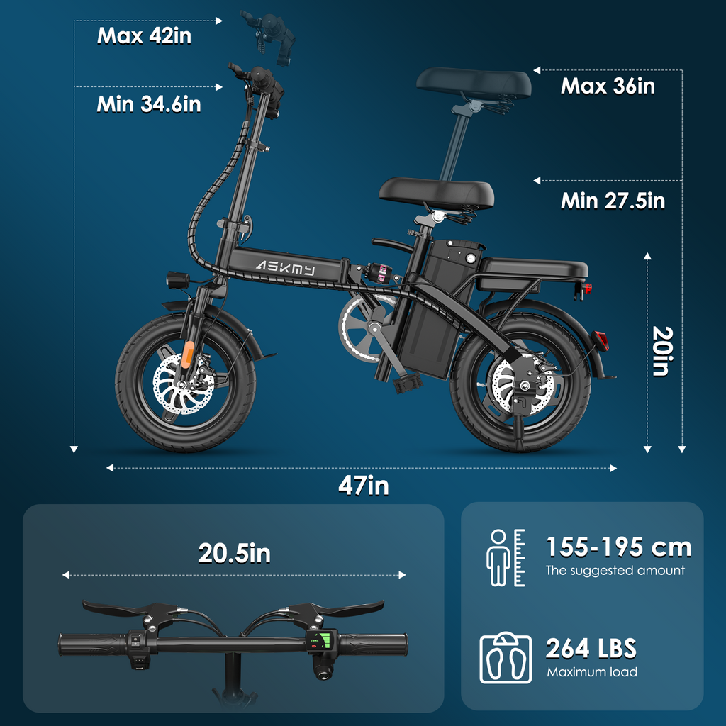 E14Pro 48V 20Ah Electric Bike, IP65 Waterproof, Dual Charging Options & Front Rear Disc Brakes Askmy good E bikes