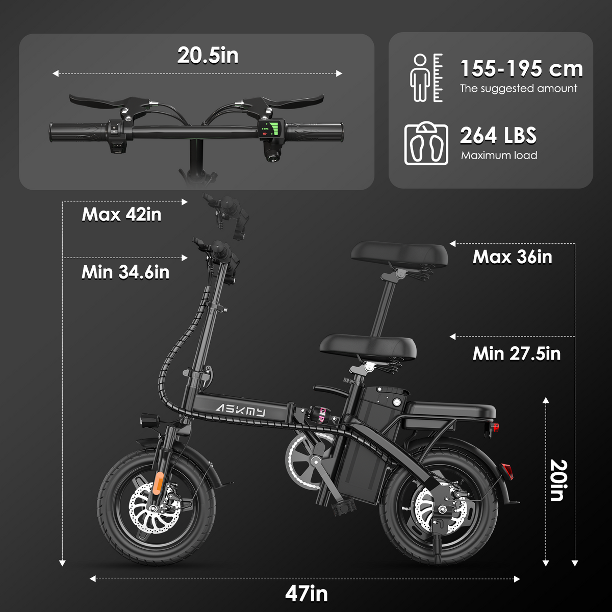 E14Pro 1000W Peak Motor Folding Electric Bike, 45 Miles Range 48V 20Ah Removable Battery Askmy good E bikes