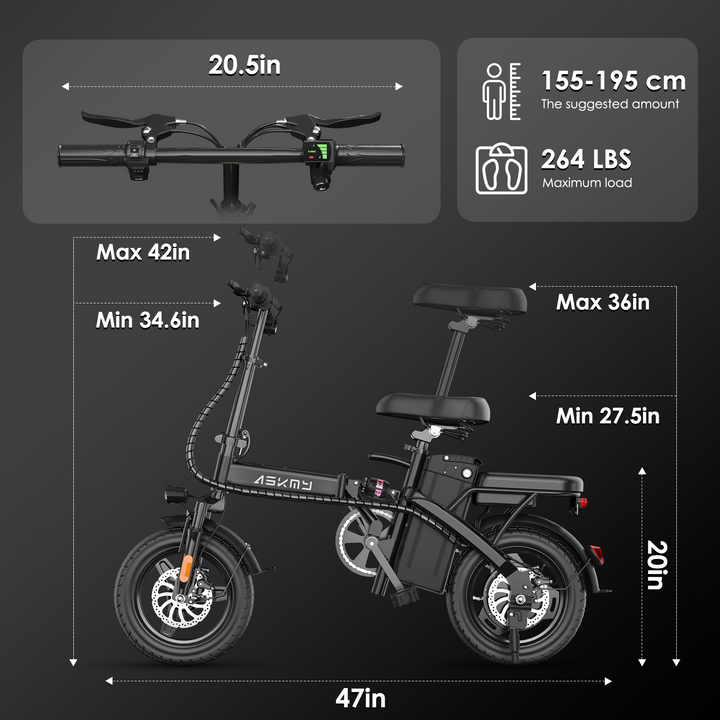 E14Pro 1000W Peak Motor Folding Electric Bike, 45 Miles Range 48V 20Ah Removable Battery