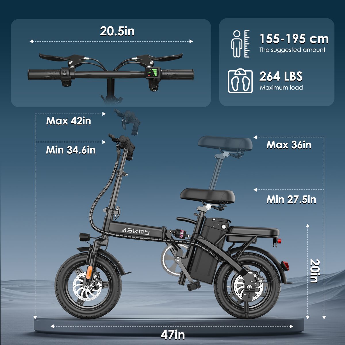 E14Pro Folding Electric Bicycle with 1000W Peak Motor, 20MPH Max Speed & 45 Miles Travel Distance Askmy good E bikes