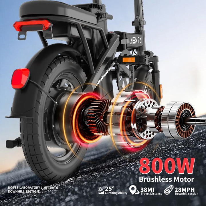 E14 48V Folding E-Bike: 800W Peak Motor, 14" Tubeless Tires, LED Display