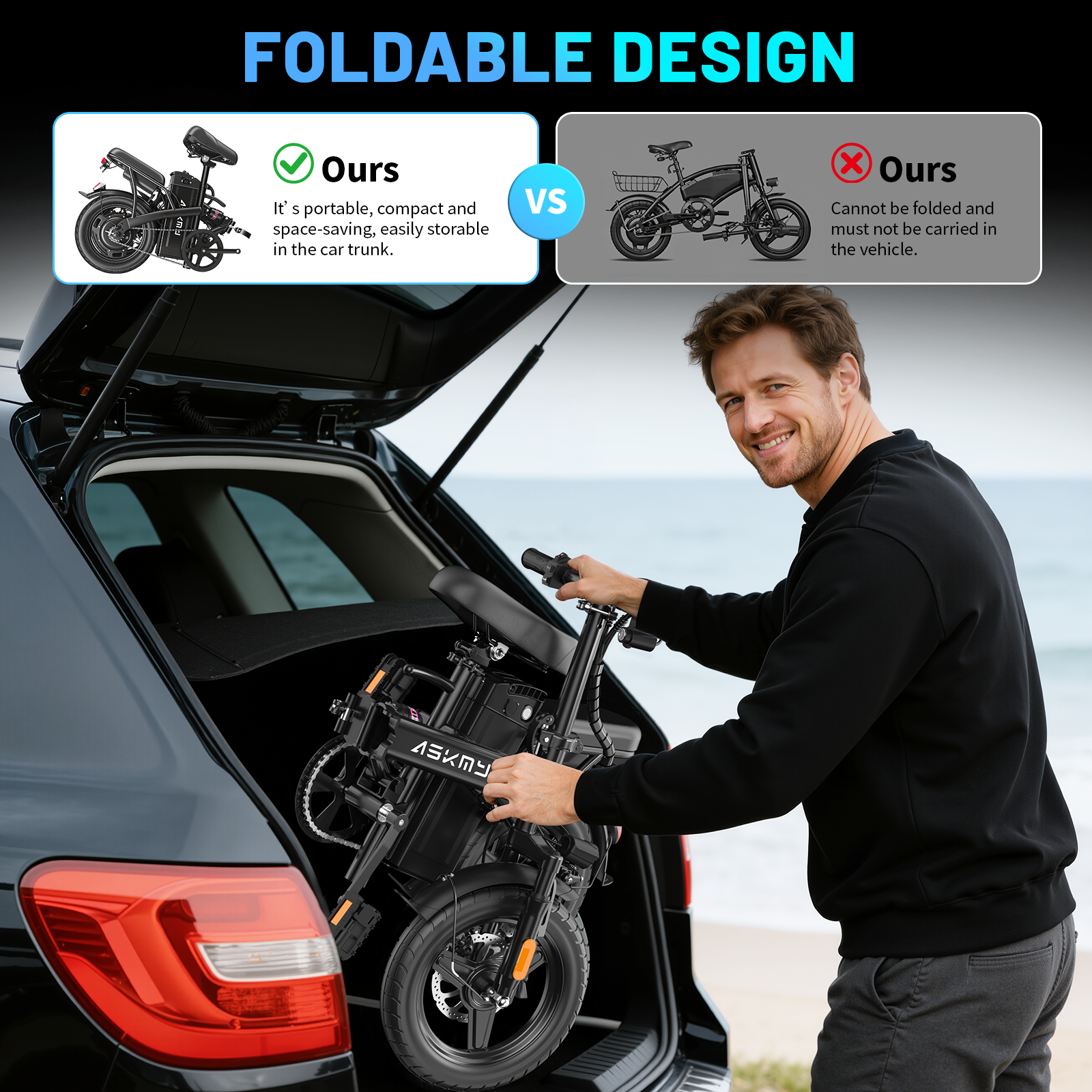 E14Pro 1000W Peak Motor Folding Electric Bike, 45 Miles Range 48V 20Ah Removable Battery Askmy good E bikes