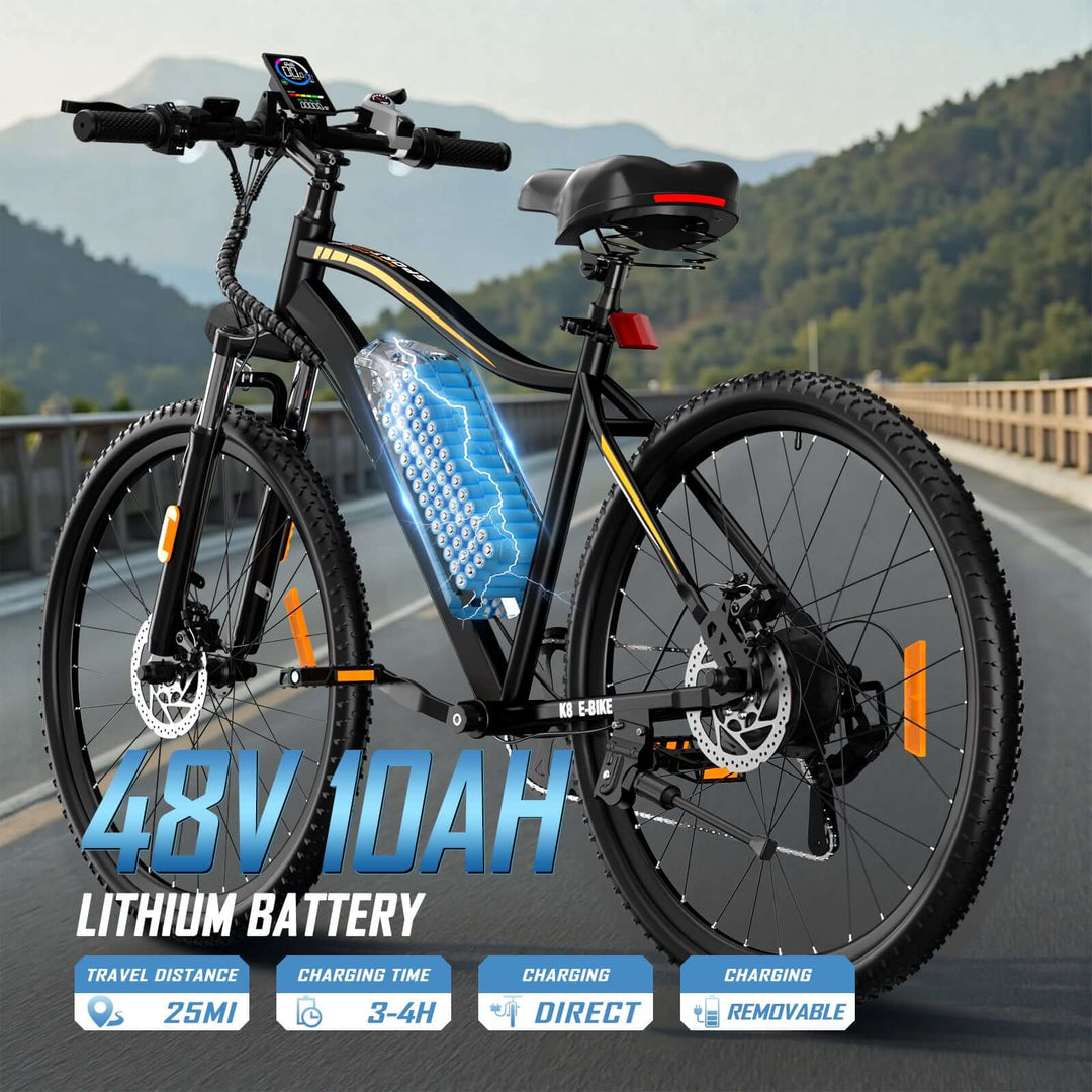 48V 350W Electric Bicycles - E26 Model with 26MPH Speed, 28-Mile Range & Front Suspension