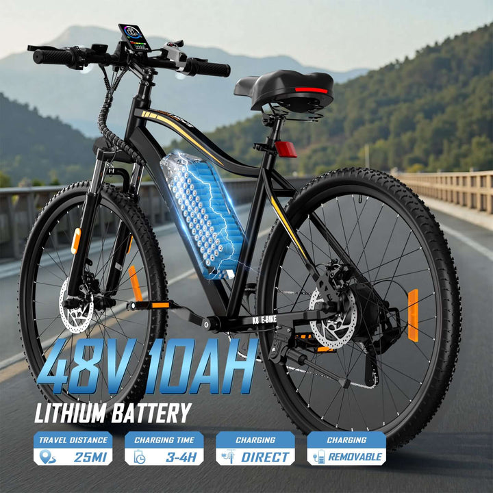 48V 350W Electric Bicycles - E26 Model with 26MPH Speed, 28-Mile Range & Front Suspension