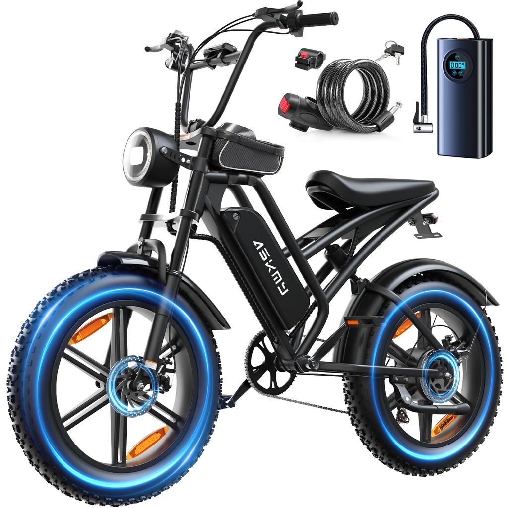 ASKMY E500 All-Terrain E-Bike: 1000Wh Battery, 20" Fat Tires, 7-Speed, for Adults
