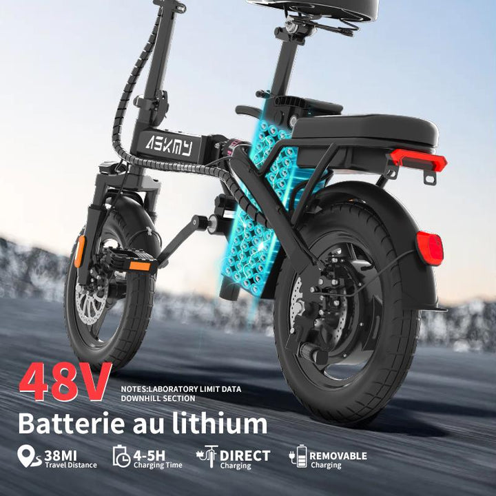 E14 48V Folding E-Bike: 800W Peak Motor, 14" Tubeless Tires, LED Display