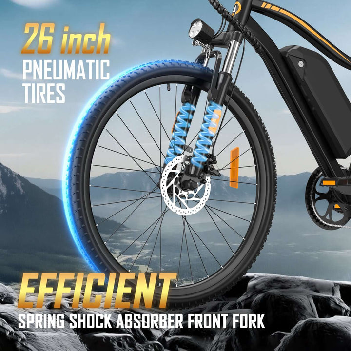 48V 350W Electric Bicycles - E26 Model with 26MPH Speed, 28-Mile Range & Front Suspension