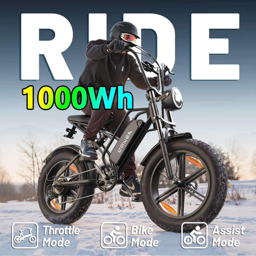 ASKMY E500 All-Terrain E-Bike: 1000Wh Battery, 20" Fat Tires, 7-Speed, for Adults