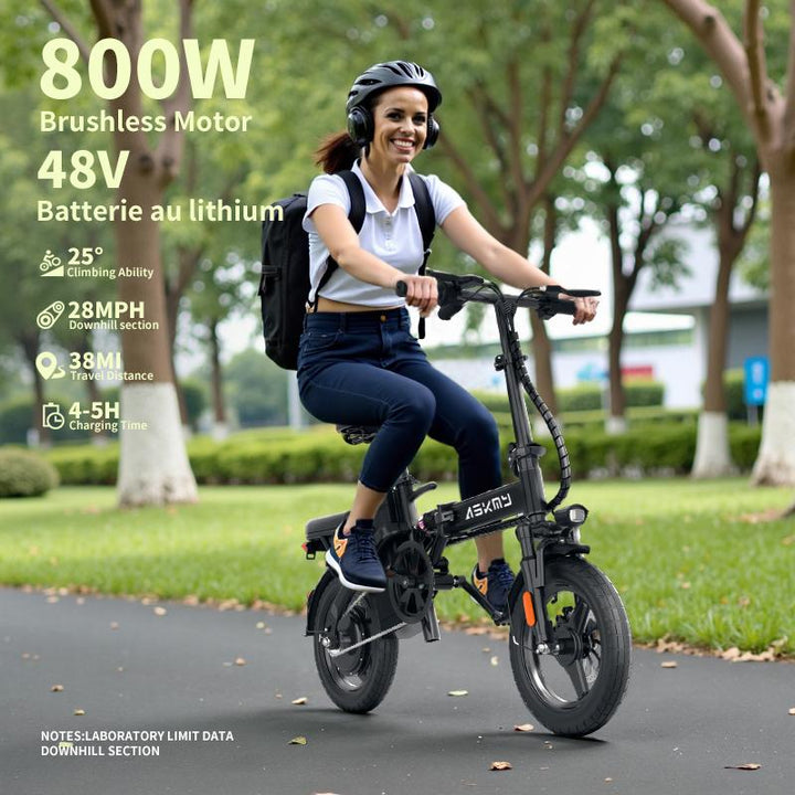 E14 48V Folding E-Bike: 800W Peak Motor, 14" Tubeless Tires, LED Display