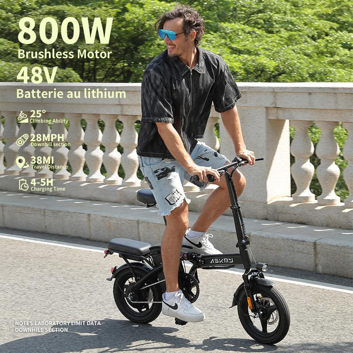 E14 48V Folding E-Bike: 800W Peak Motor, 14" Tubeless Tires, LED Display