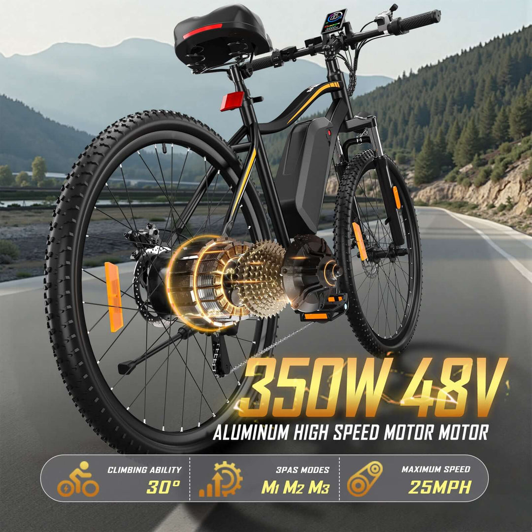 48V 350W Electric Bicycles - E26 Model with 26MPH Speed, 28-Mile Range & Front Suspension