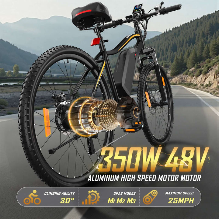 48V 350W Electric Bicycles - E26 Model with 26MPH Speed, 28-Mile Range & Front Suspension