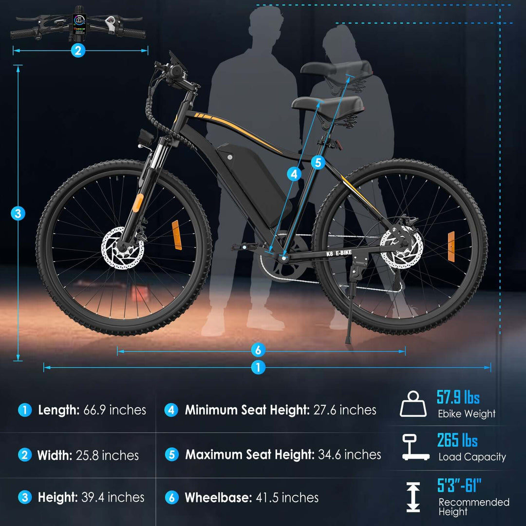 48V 350W Electric Bicycles - E26 Model with 26MPH Speed, 28-Mile Range & Front Suspension