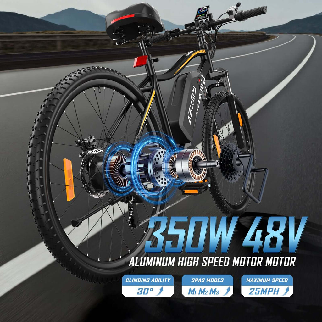 E26 White Electric Bike - 48V 350W Motor, 28-Mile Range, 26MPH, Shimano 7-Speed, LCD Display