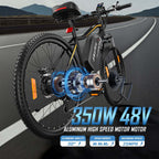 E26 White Electric Bike - 48V 350W Motor, 28-Mile Range, 26MPH, Shimano 7-Speed, LCD Display