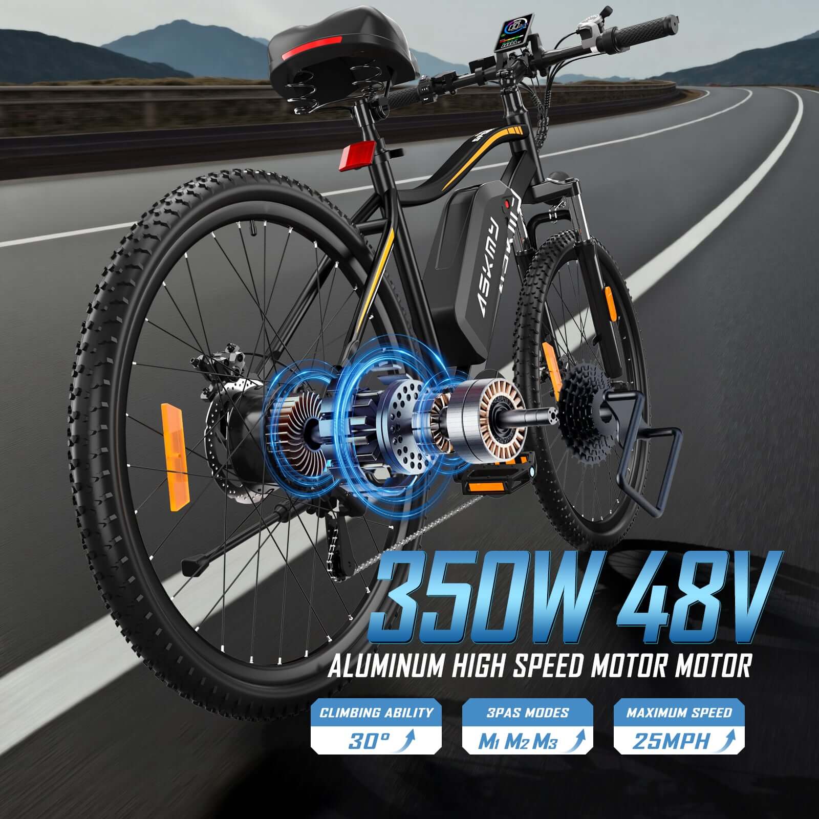E26 White Electric Bike - 48V 350W Motor, 28-Mile Range, 26MPH, Shimano 7-Speed, LCD Display