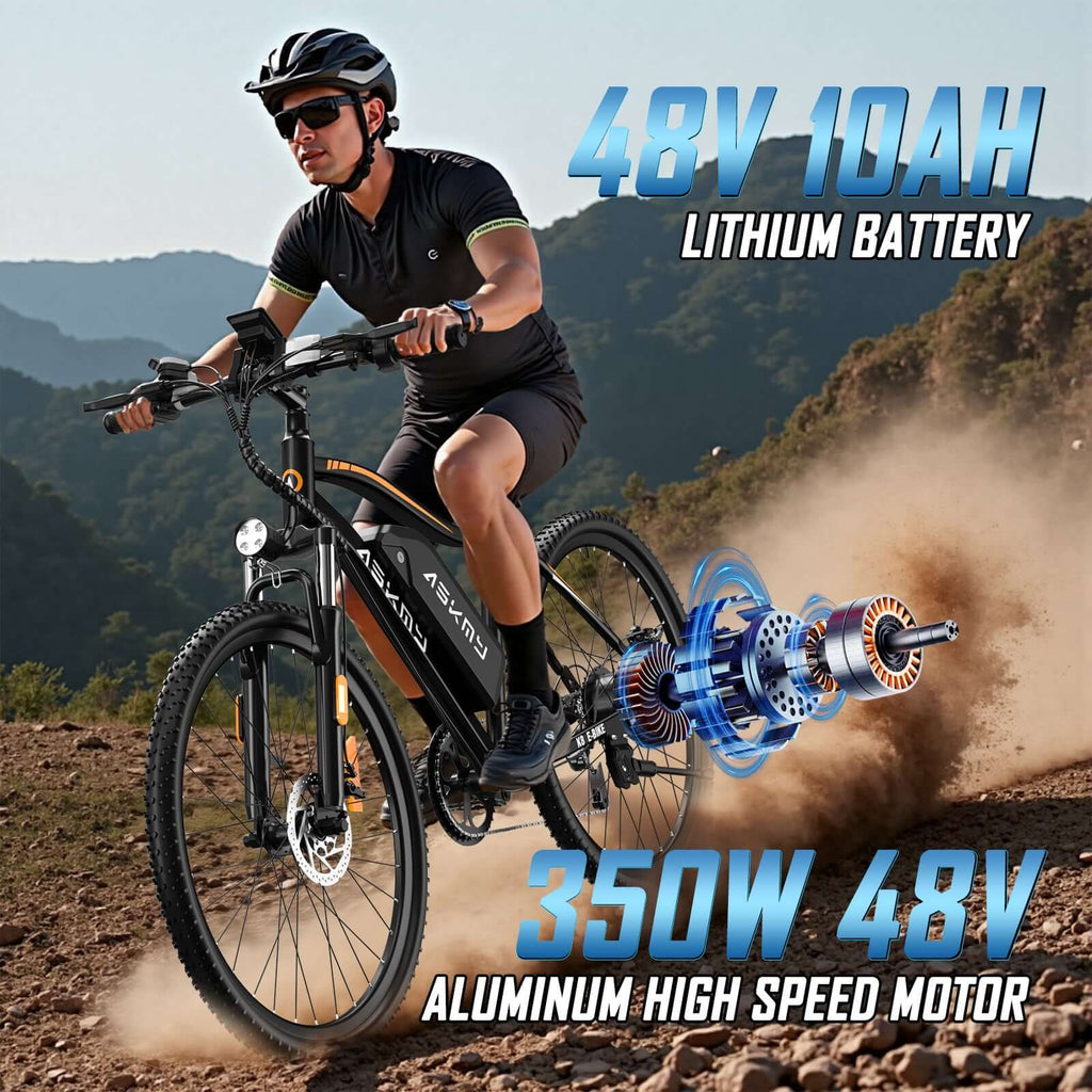 E26 White Electric Bike - 48V 350W Motor, 28-Mile Range, 26MPH, Shimano 7-Speed, LCD Display