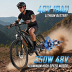 E26 White Electric Bike - 48V 350W Motor, 28-Mile Range, 26MPH, Shimano 7-Speed, LCD Display