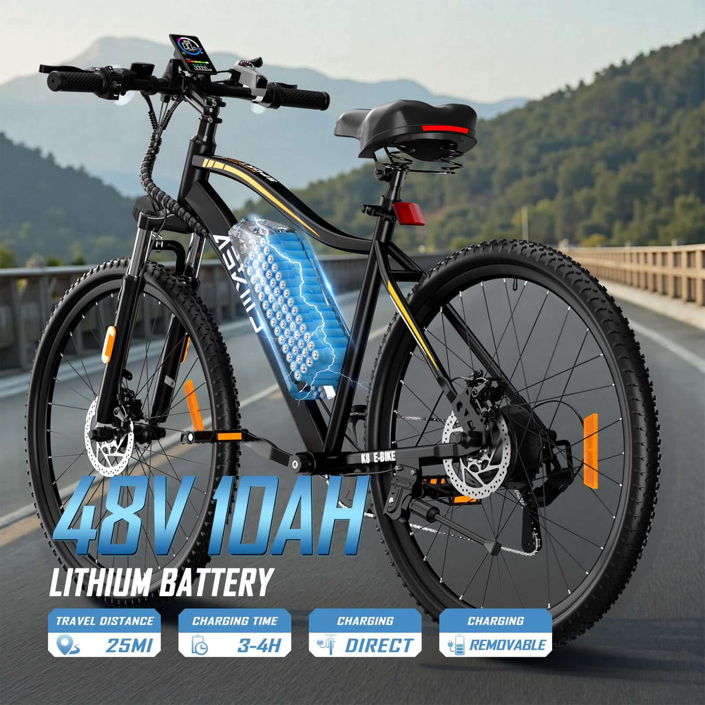 E26 White Electric Bike - 48V 350W Motor, 28-Mile Range, 26MPH, Shimano 7-Speed, LCD Display