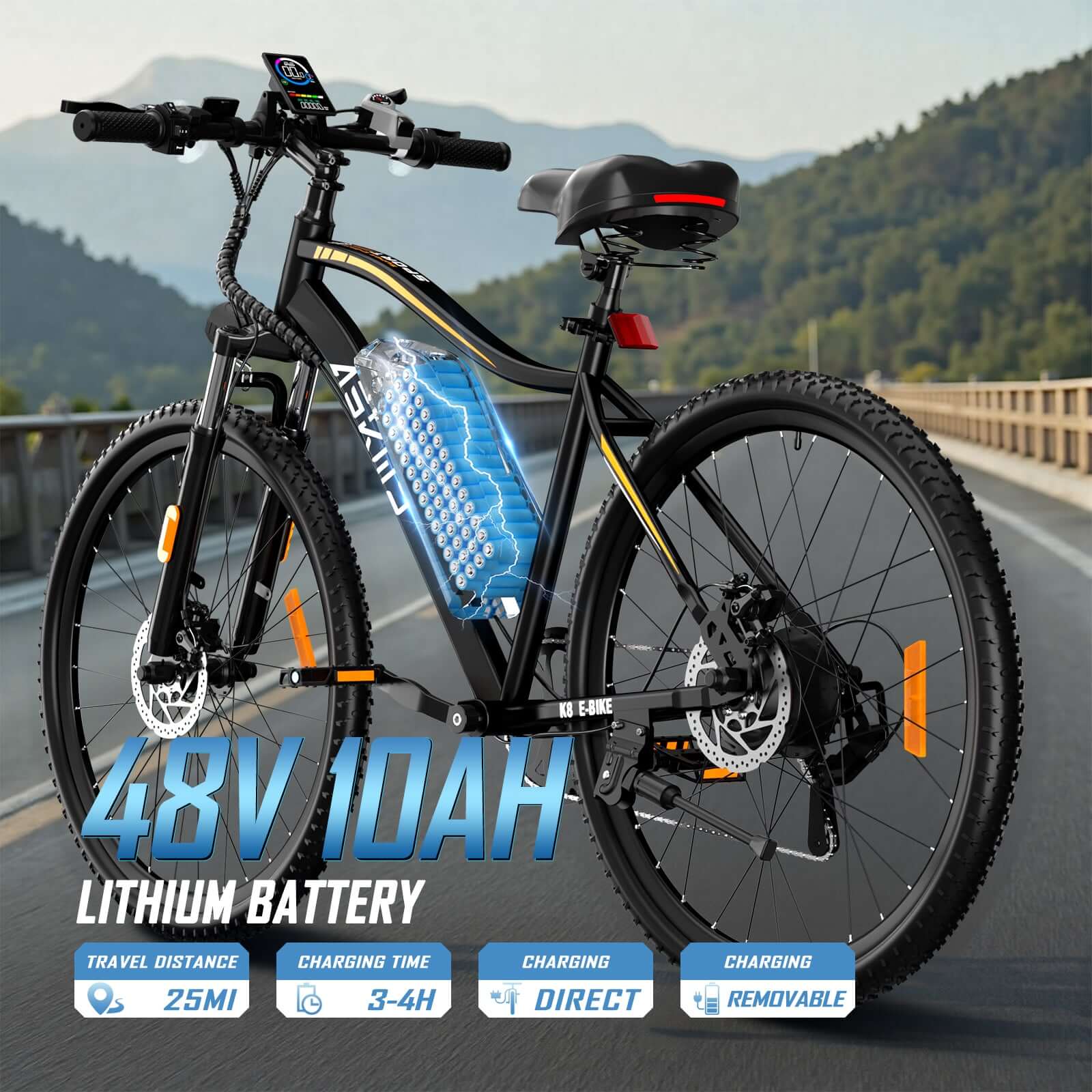 E26 White Electric Bike - 48V 350W Motor, 28-Mile Range, 26MPH, Shimano 7-Speed, LCD Display