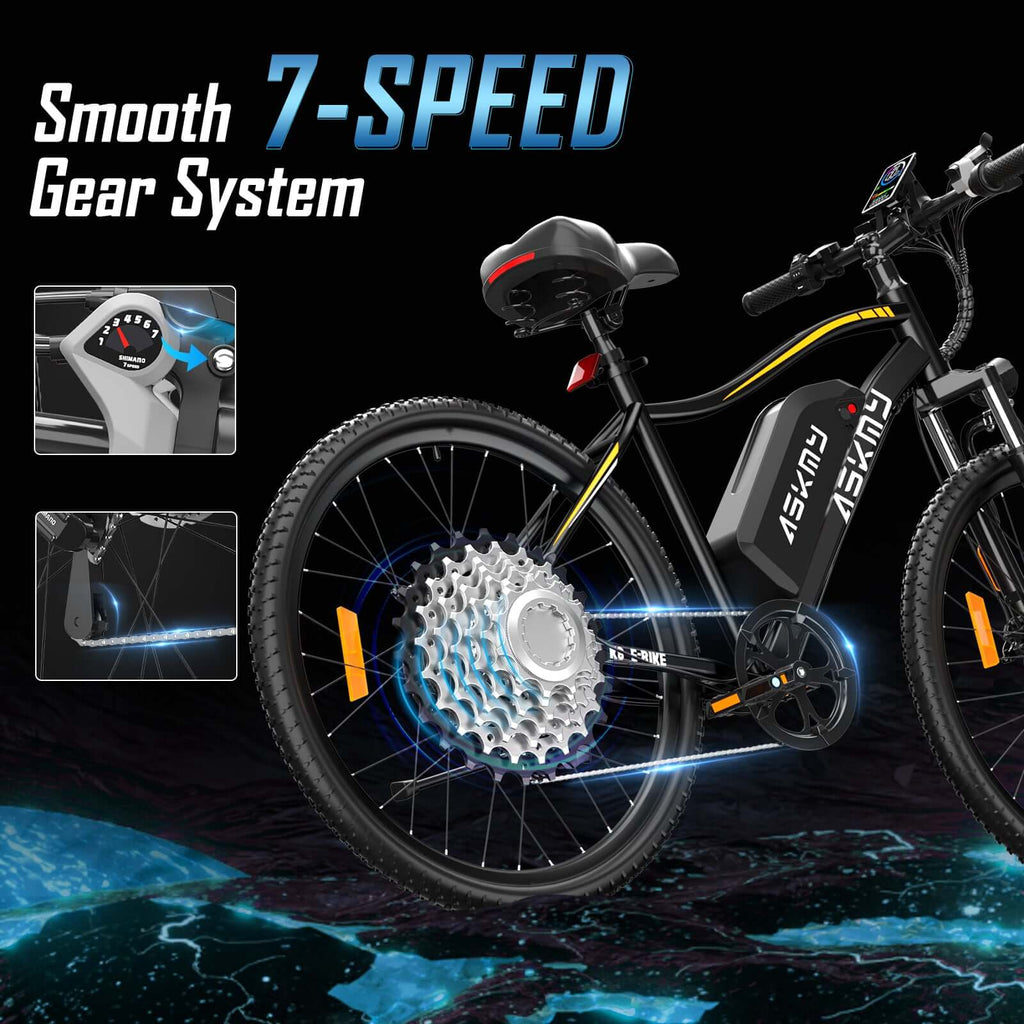 E26 White Electric Bike - 48V 350W Motor, 28-Mile Range, 26MPH, Shimano 7-Speed, LCD Display