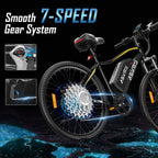 E26 White Electric Bike - 48V 350W Motor, 28-Mile Range, 26MPH, Shimano 7-Speed, LCD Display