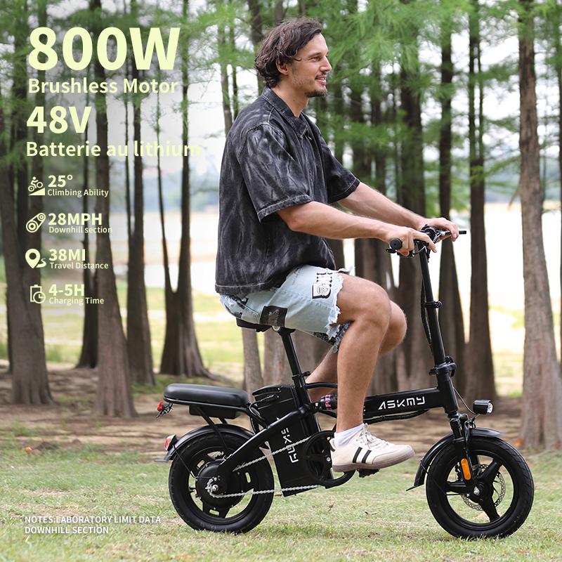 E14 48V Folding E-Bike: 800W Peak Motor, 14" Tubeless Tires, LED Display