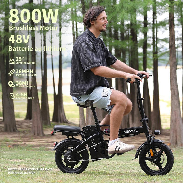 E14 48V Folding E-Bike: 800W Peak Motor, 14" Tubeless Tires, LED Display