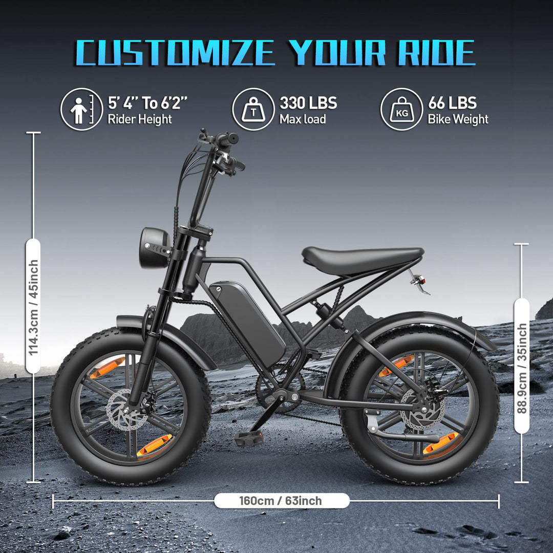 Powerful Fat Tire Electric Bike: 1000W Peak Motor, 38MPH, 1000Wh Long Range