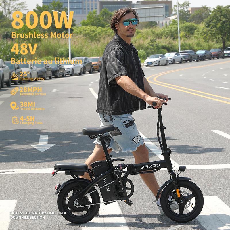 E14 48V Folding E-Bike: 800W Peak Motor, 14" Tubeless Tires, LED Display
