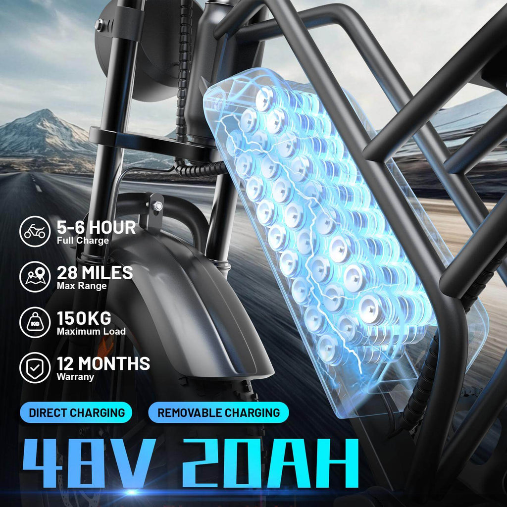 ASKMY E500 All-Terrain E-Bike: 1000Wh Battery, 20" Fat Tires, 7-Speed, for Adults